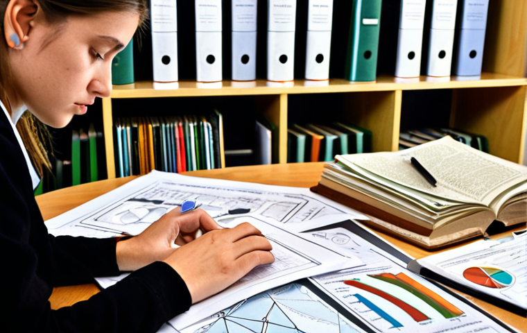 **Environmental Manager Practical Exam Preparation:** A student diligently studying environmental management materials at a desk, surrounded by books, notes, and diagrams illustrating environmental regulations and sustainable practices. Focus on conveying a sense of focused study and preparation.